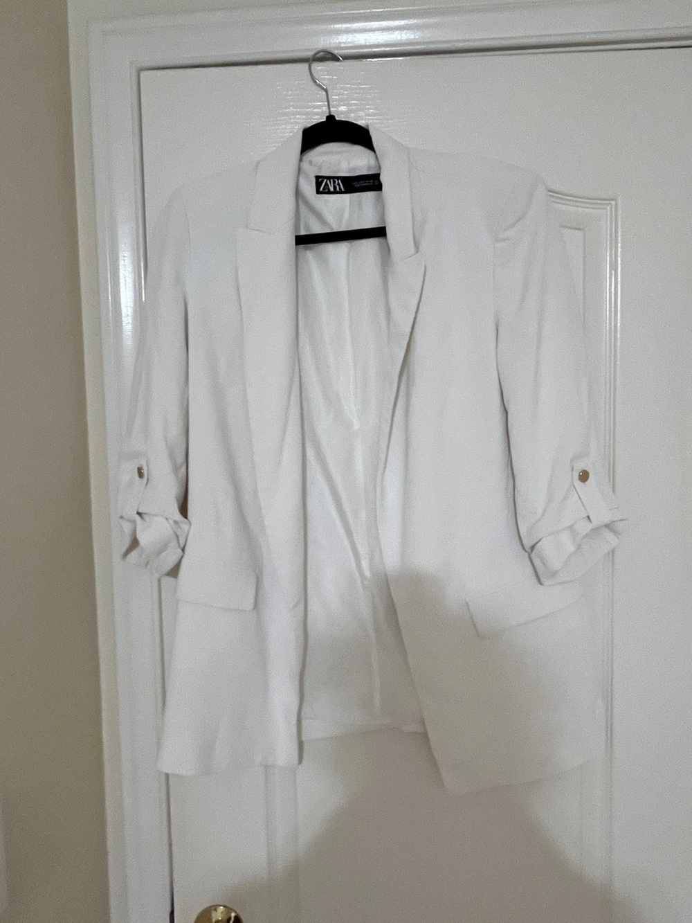 Zara White Open-Front Lightweight Blazer